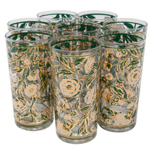 Vintage Culver Teal White & Gold Flower Collins Glasses | The Hour Shop