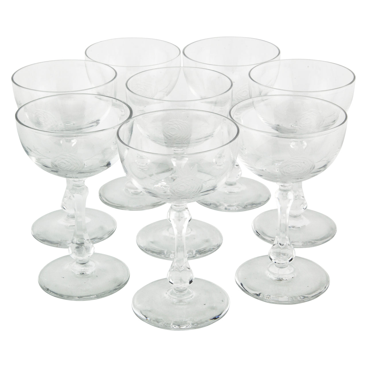 Vintage Etched Rose Clear Crystal Cocktail Glasses | The Hour