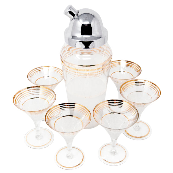 Vintage Gold Rings Art Deco Cocktail Shaker Set