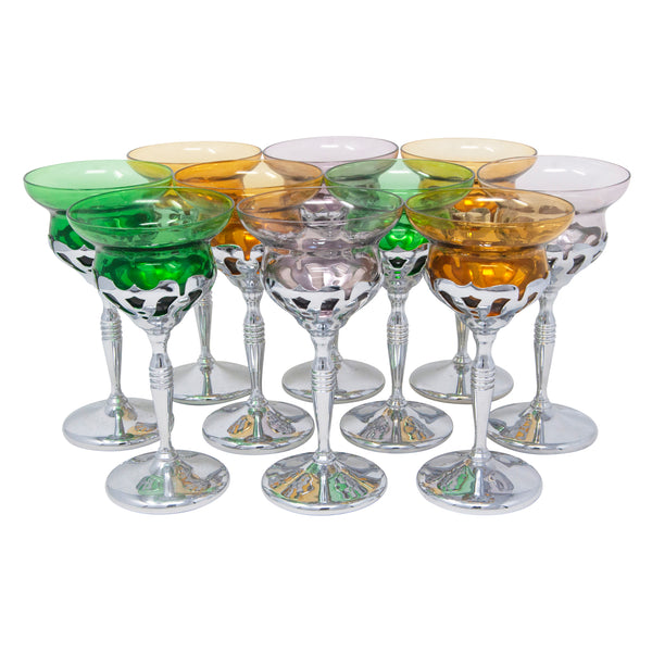 Exquisite Art Deco Set Of 6 Cordial Glasses & Ice Bucket By
