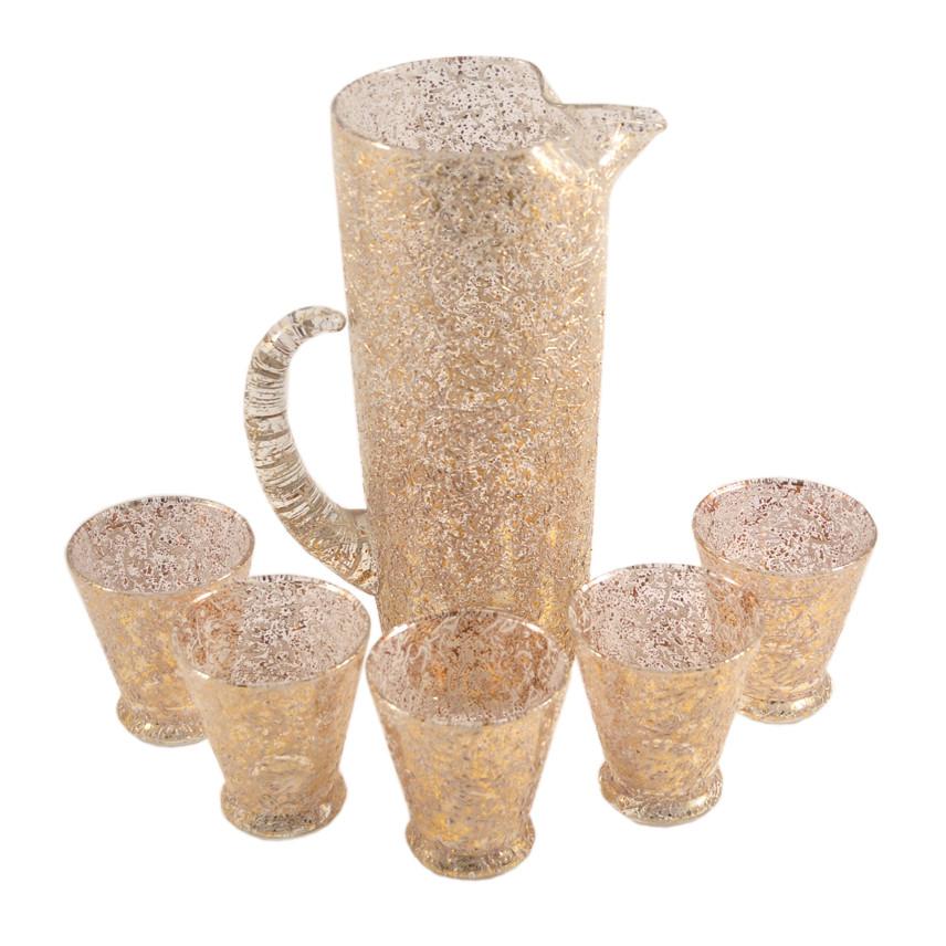 The Hour Shop, Gold & White Splatter Glass Cocktail Pitcher Set