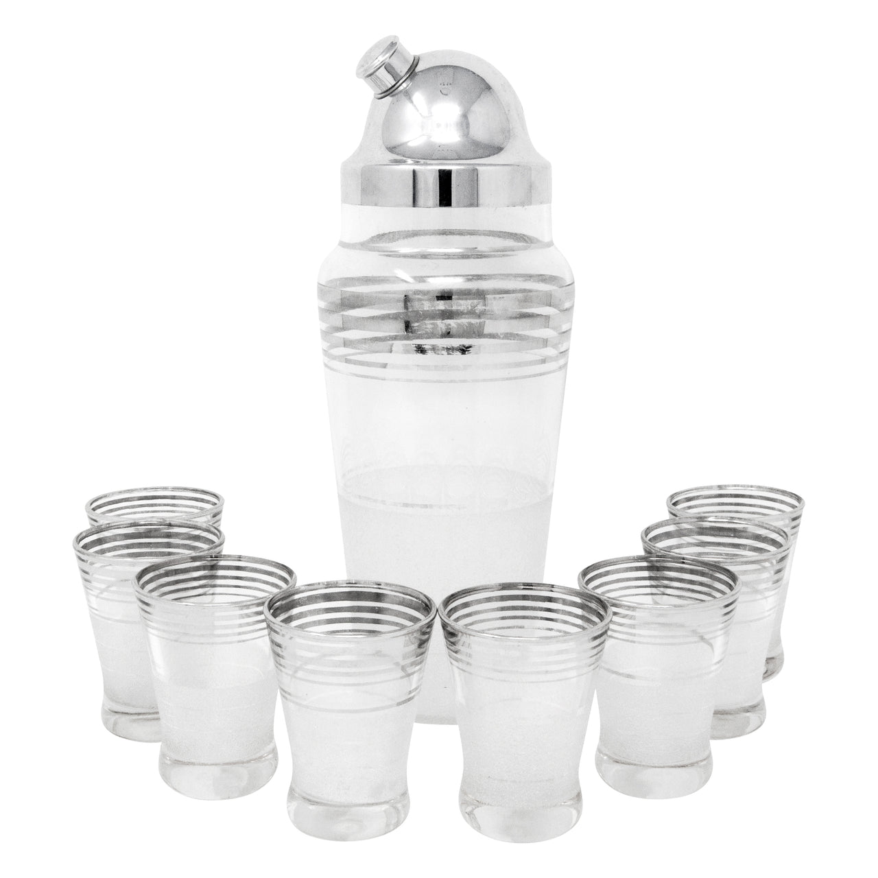 Vintage Frosted Silver Band Cocktail Shaker Set | The Hour Shop
