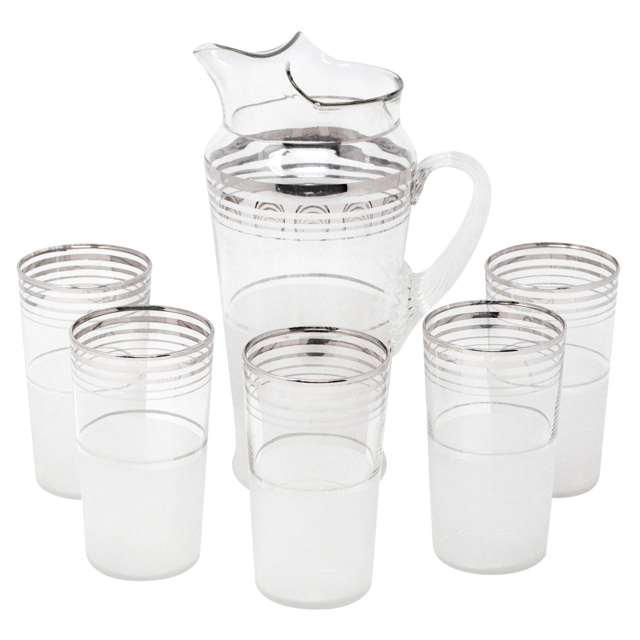 Vintage MacBeth-Evans Silver Band Frosted Cocktail Pitcher Set | The Hour Shop