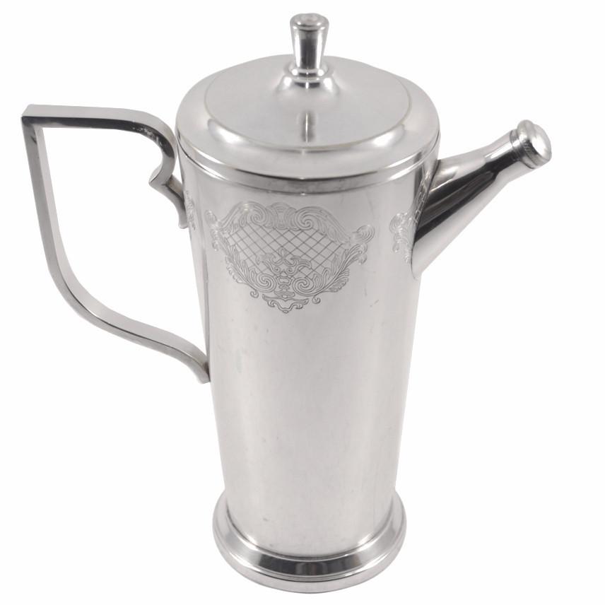 Vintage Art Deco Engraved Silver Plate Cocktail Shaker, The Hour