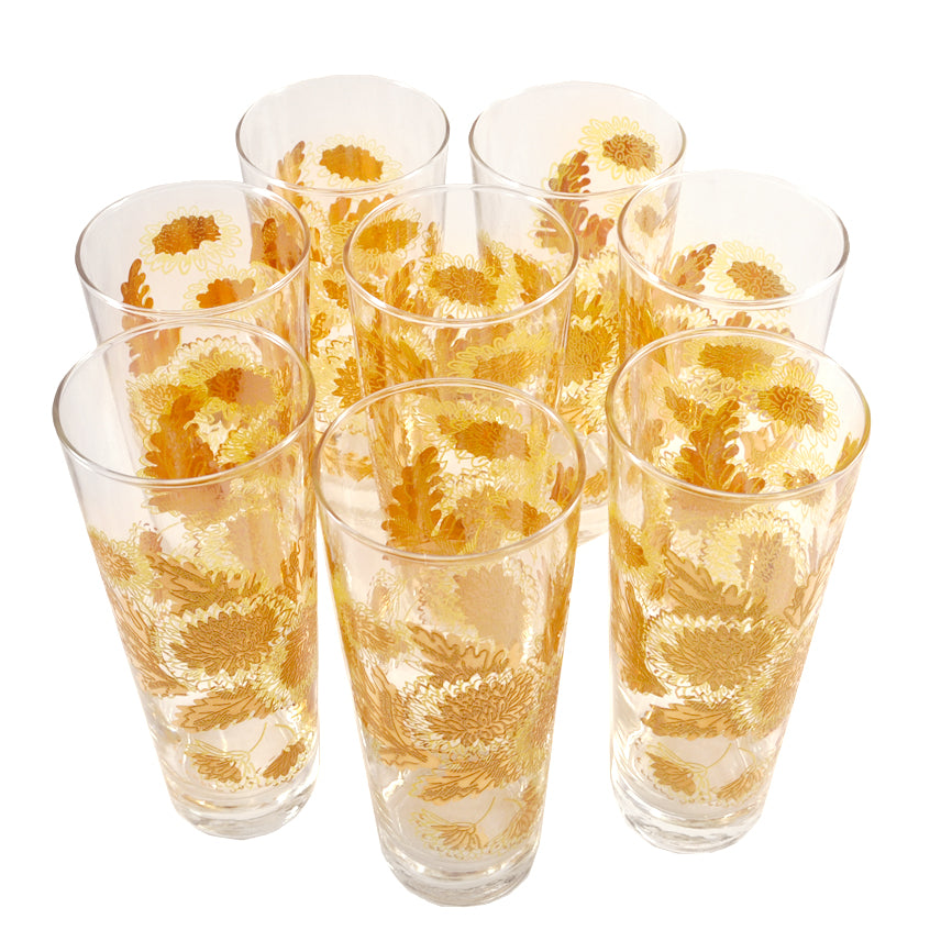 Yellow & Gold Chrysanthemum Collins Glasses