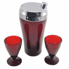 Vintage Red Glass Cocktail Shaker Set, The Hour Shop Barware