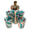 Vintage Teal & Gold Geometric Pattern Cocktail Shaker Set Top | The Hour Shop