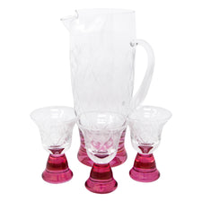 Vintage Pink Base Etched Cocktail Pitcher Set | The Hour Shop