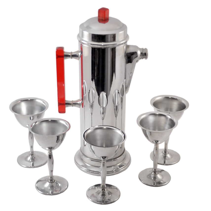 Chrome & Red Lucite Cocktail Set