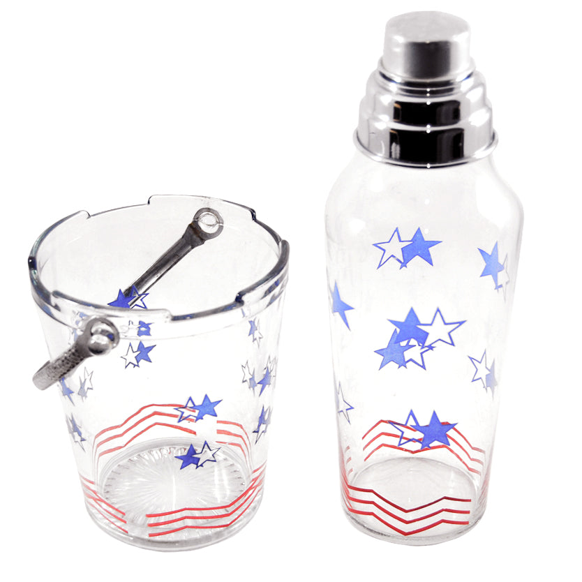 Vintage Stars & Stripes Glass Cocktail Shaker & Bucket Set | The Hour Shop