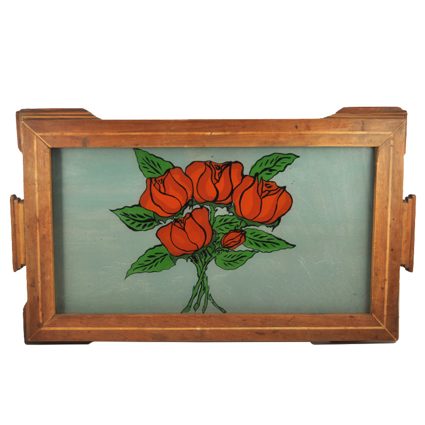 Reverse Painted Glass Red Roses Tray | The Hour Shop Vintage