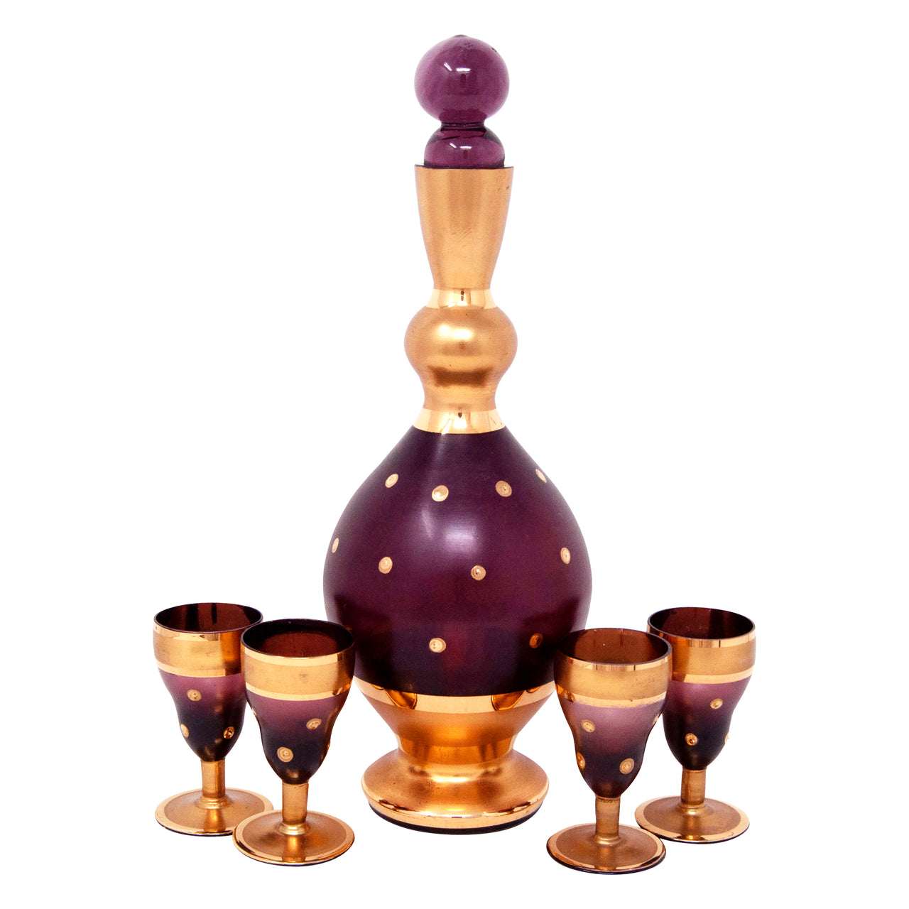 Vintage Art Deco Amethyst & Gold Polka Dot Decanter Set | The Hour Shop