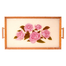 Vintage Reverse Painted Glass Pink Rose Tray | The Hour