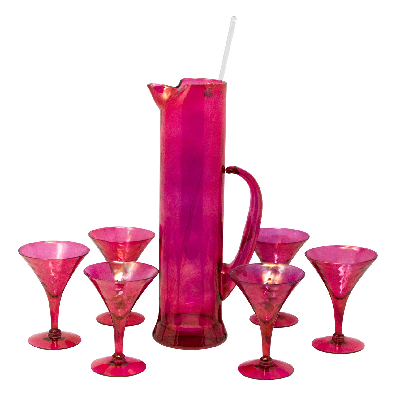 Vintage West Virginia Glass Cranberry Red Cocktail Pitcher Set | The Hour Shop