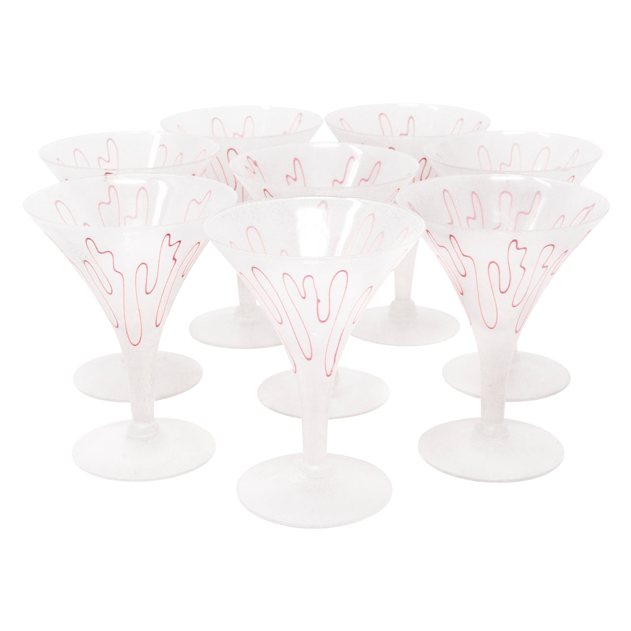 Vintage Pink Swirl Frosted Martini Cocktail Glasses | The Hour Shop