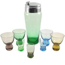 Vintage Green Glass Cocktail Shaker & Glasses, The Hour Shop