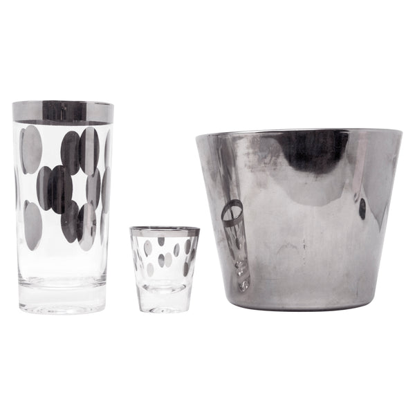 Vintage Mercury Polka Dot Oval Ice Bucket Glass Caddy Set
