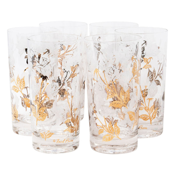 Fred Press White Cased Gold Fish Collins Glasses