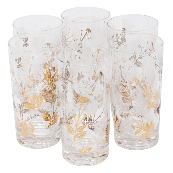 6 Vintage Gold & White COLLINS Highball Glasses, Vintage Tall Cocktail  Glasses, Home Bar Glasses, Gold and White Leaf Collins Glasses