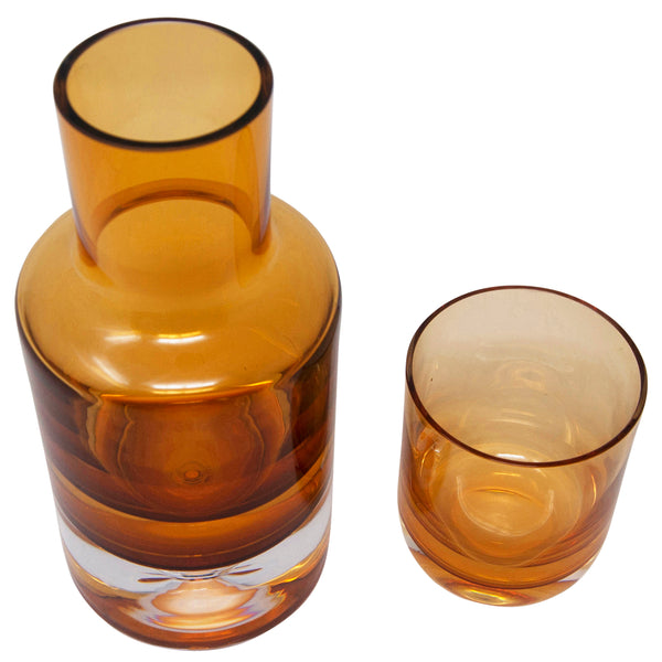 Amber Glass Water Carafe with Glass Tumbler