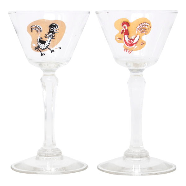 Vintage Red & Black Rooster Cocktail Glasses | The Hour Shop