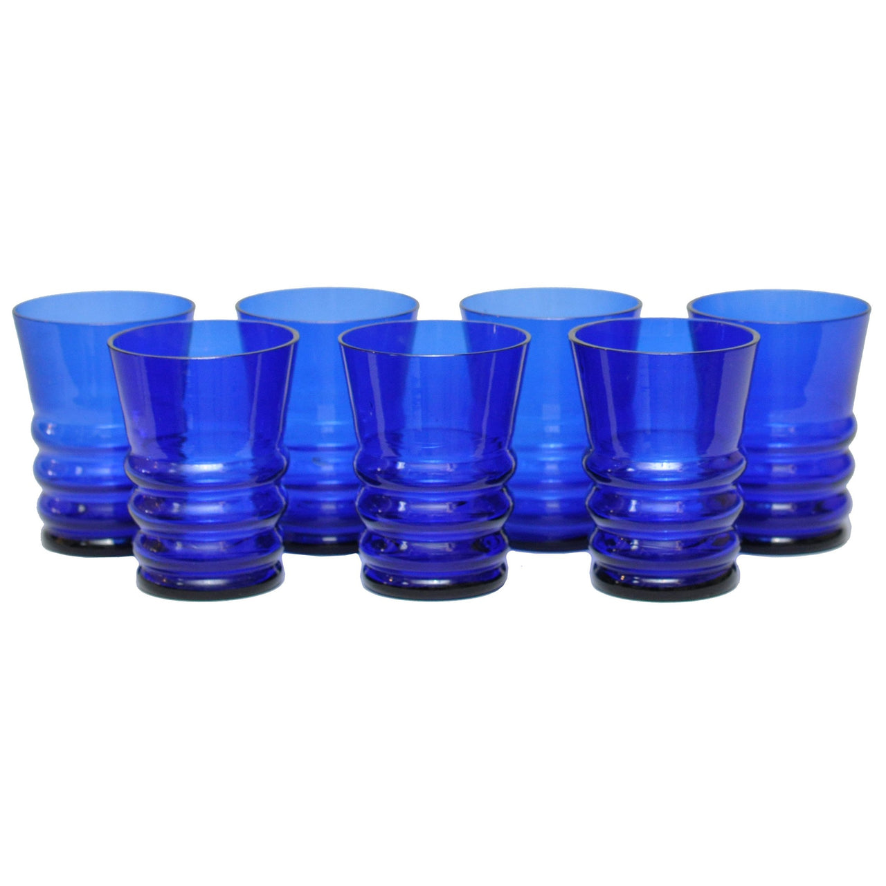 Vintage Cobalt Blue Art Deco Tumblers, The Hour Shop Glassware