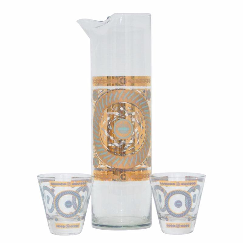 Gold & Aqua Cocktail Pitcher Set, The Hour Shop Vintage Barware and Glassware