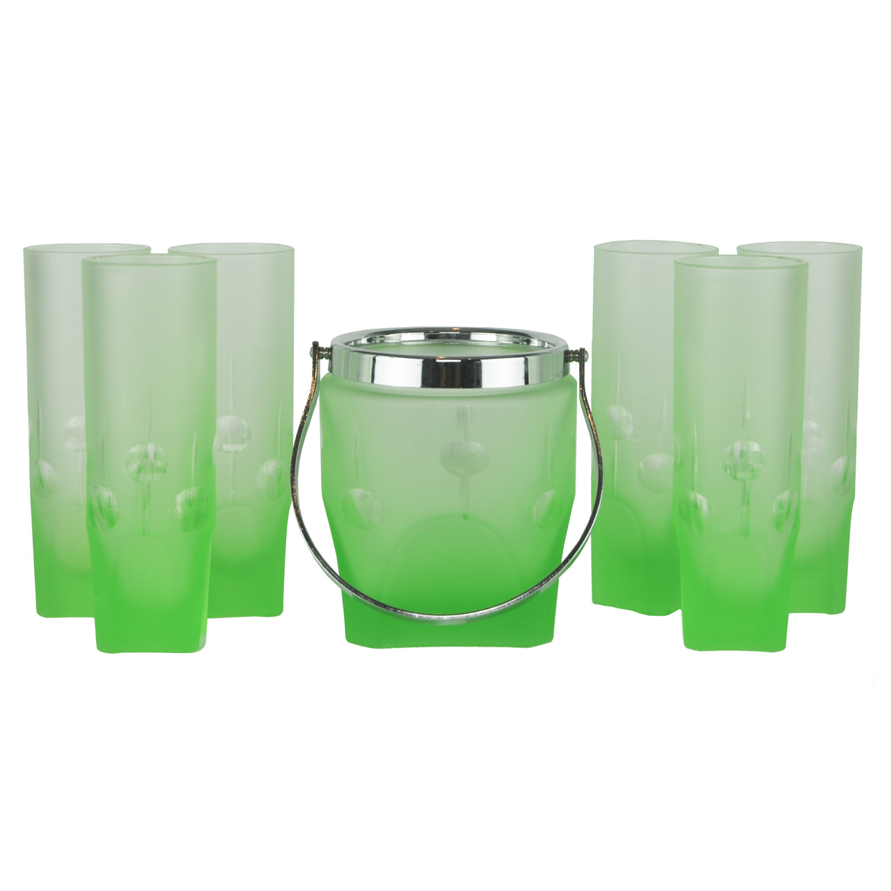 Green Frosted Ice Bucket & Glasses Set | The Hour Shop Vintage