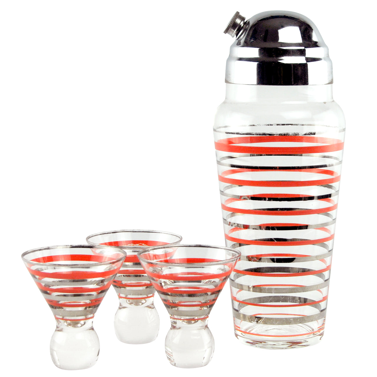 Vintage Red & Silver Stripe Cocktail Shaker Set | The Hour Shop