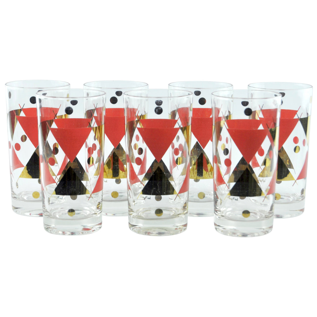 Vintage Gay Fad Designer Red & Gold Collins Glasses | The Hour