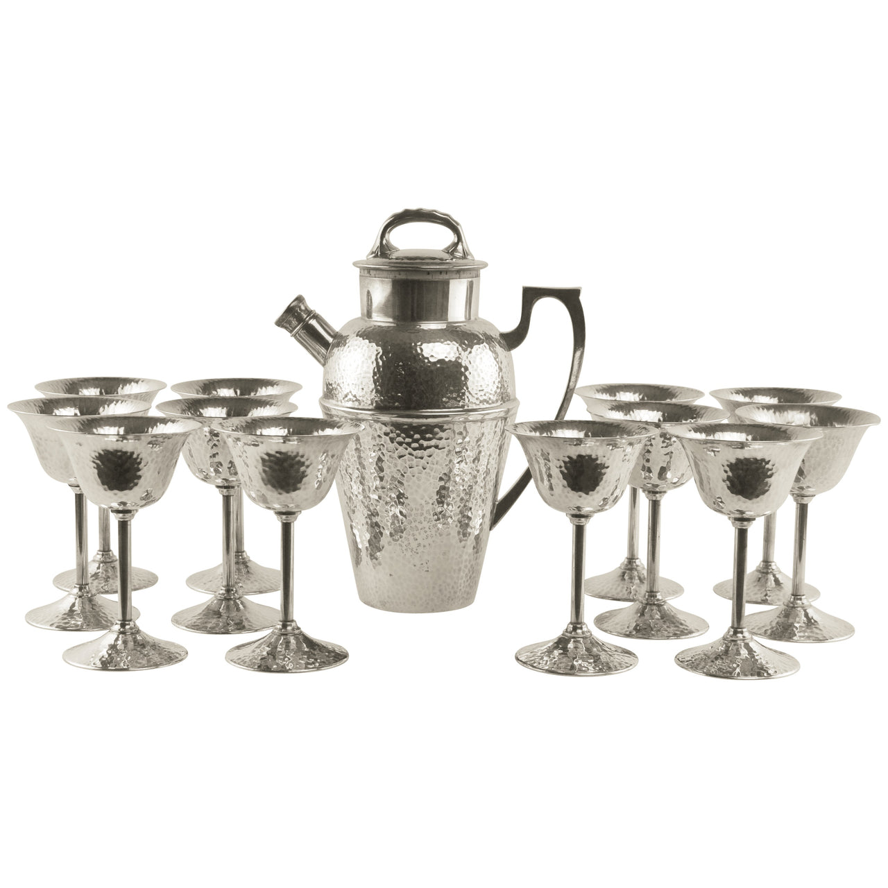 Vintage Bernard Rice's Sons Silver Cocktail Shaker Set, The Hour