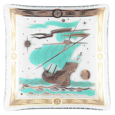Vintage Fred Press Aqua & Gold Ship Bent Glass Square Tray | The Hour Shop
