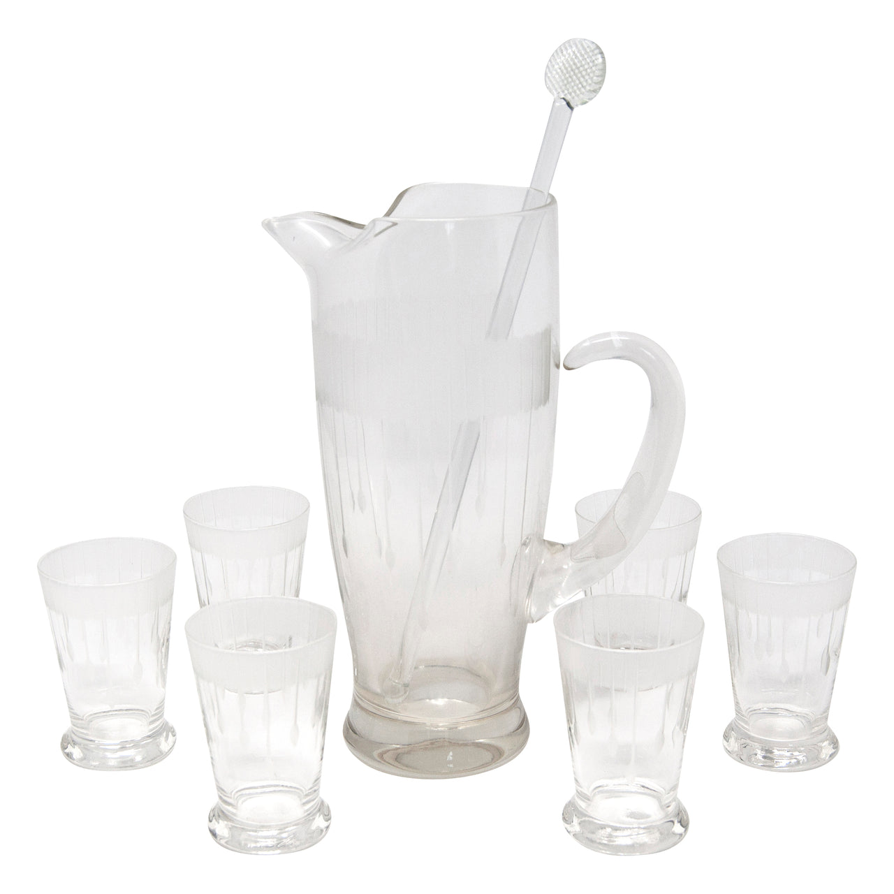 Vintage Etched Art Deco Drops Cocktail Pitcher Set Front | The Hour Shop