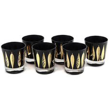 Vintage Fred Press Black & Gold Leaves Rocks Glasses | The Hour