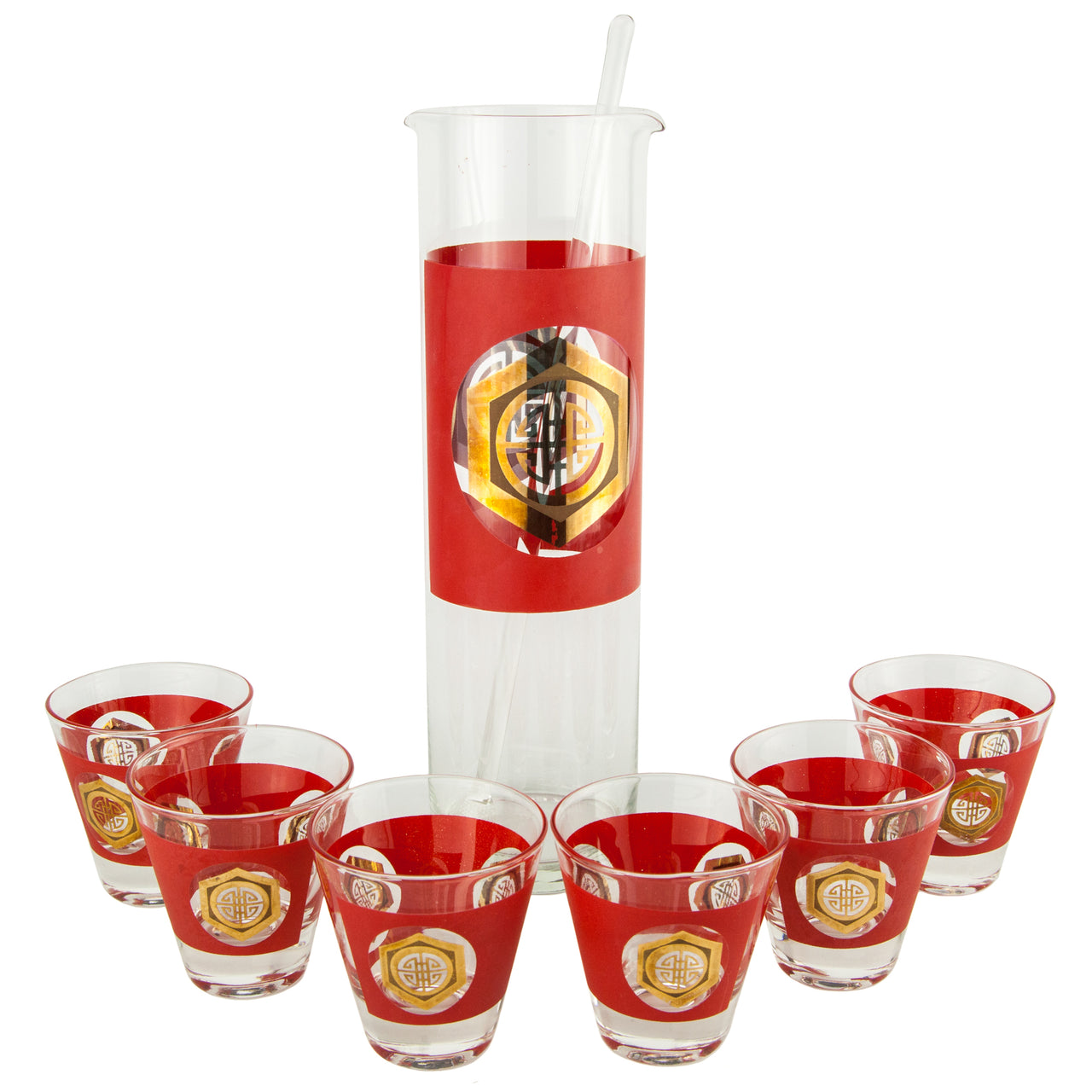 Red & Gold Mandarin Cocktail Pitcher Set | The Hour Vintage