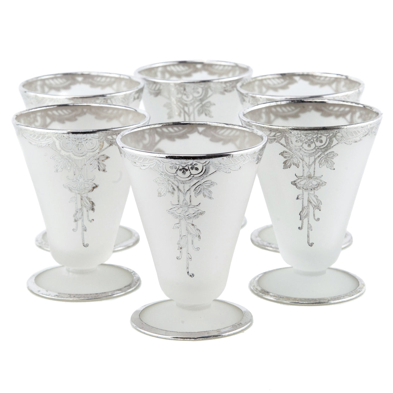 Silver Overlay Frosted Cocktail Glasses | The Hour Shop Vintage