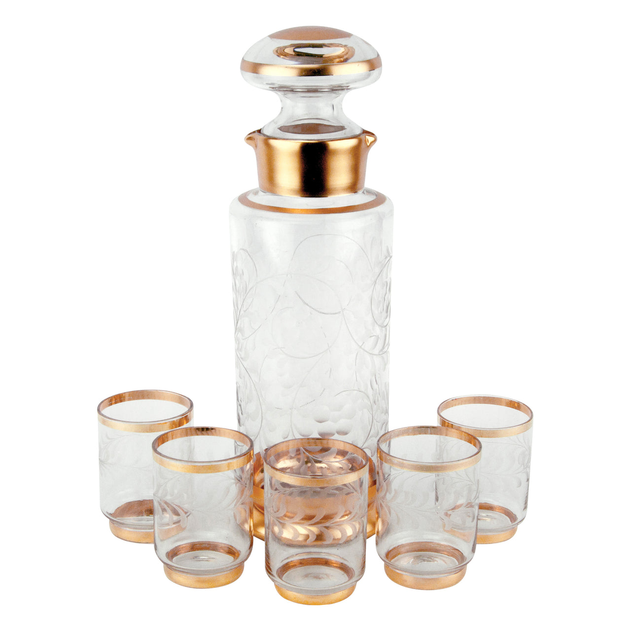 Vintage Gold Trim Etched Floral Decanter Set | The Hour Shop