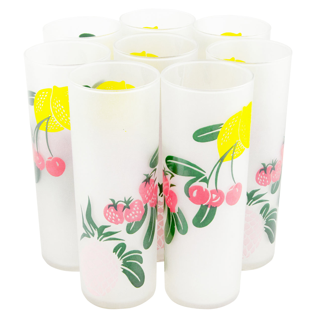 Federal Glass Frosted Fruit Collins Glasses