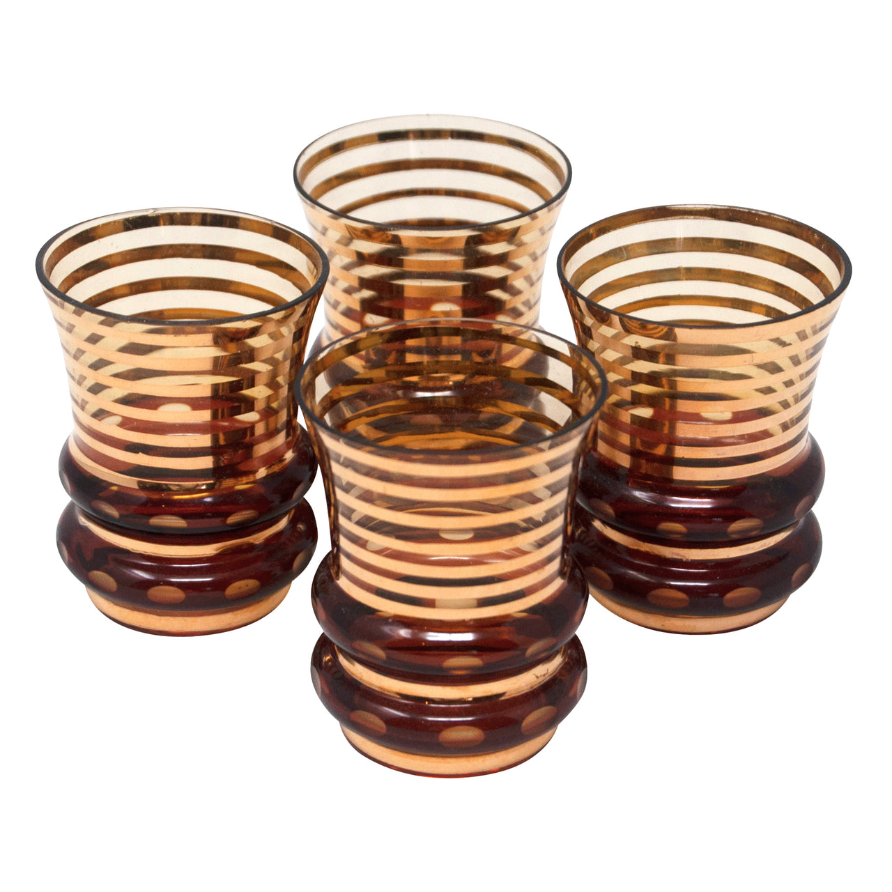 Vintage Amber & Gold Stripes Art Deco Shot Glasses | The Hour Shop