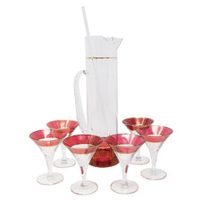 Vintage West Virginia Glass Cranberry & Gold Cocktail Pitcher Set | The Hour