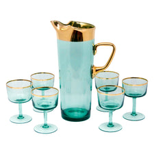 Vintage Hungarian Gold and Aqua Cocktail Pitcher Set | The Hour Shop