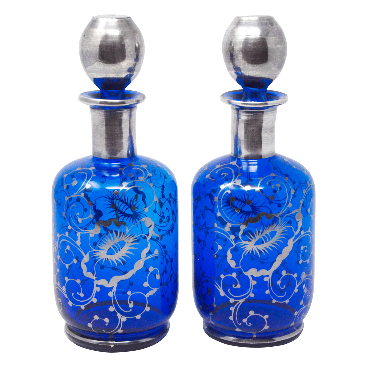 Vintage Cobalt & Sterling Decanter Pair | The Hour Shop