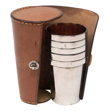 Vintage Leather Cased Nested Chrome Shot Glasses | The Hour Shop