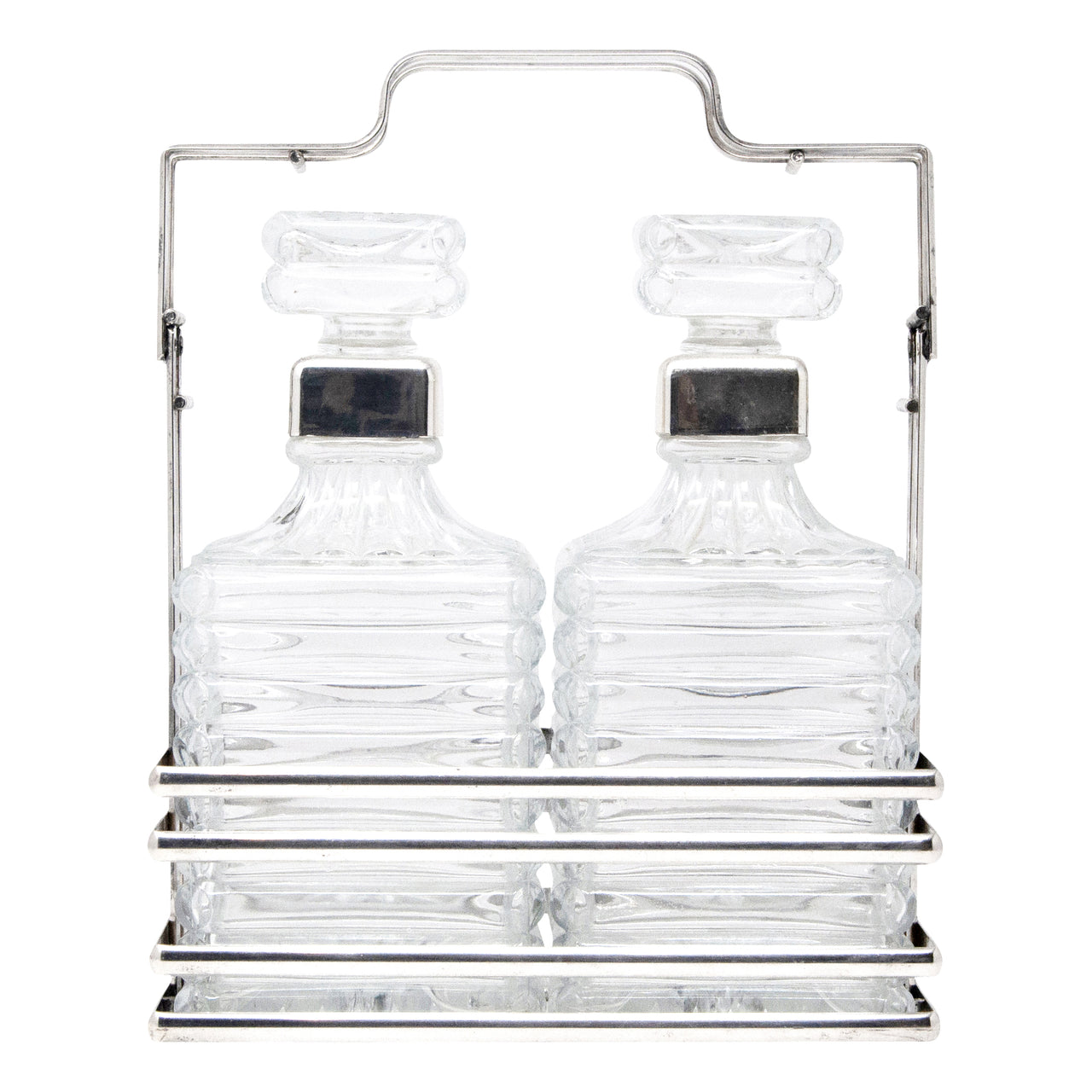 Silver Plate Tantalus Ribbed Decanters Set