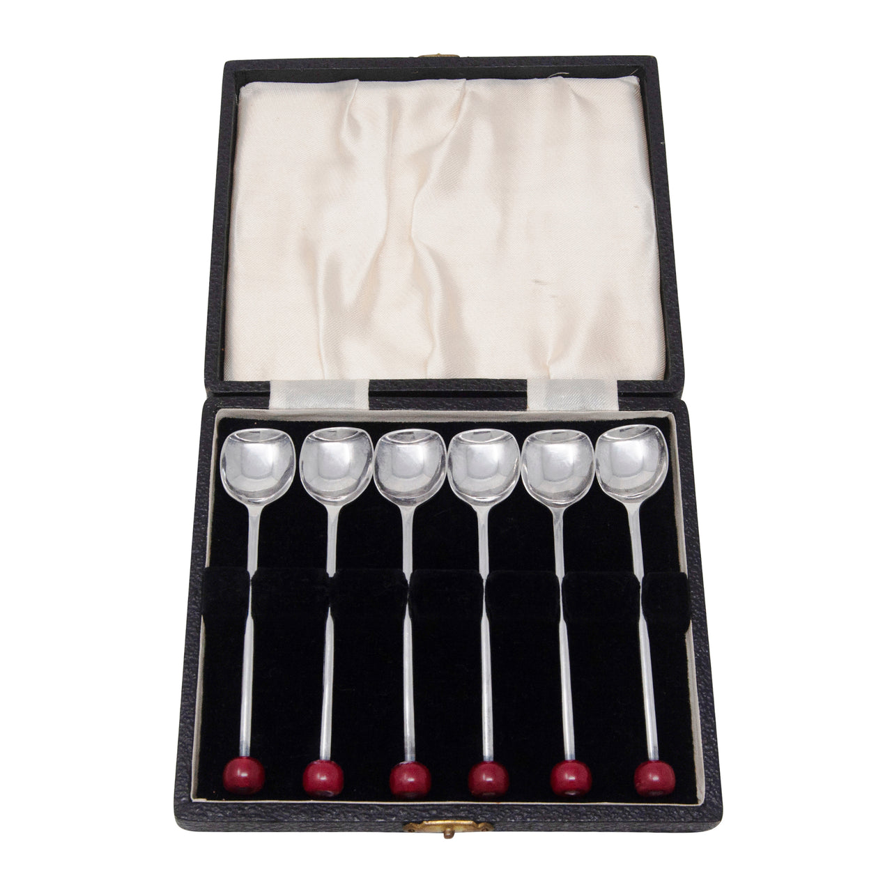Vintage Red Bakelite Ball Silver Plate Spoon Muddlers Case | The Hour Shop