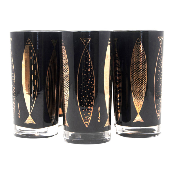 Fred Press White Cased Gold Fish Collins Glasses