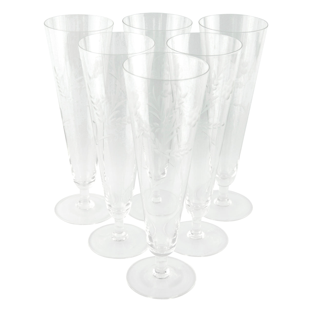 Etched Flower Crystal Pilsner Glasses