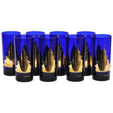 Culver Cobalt Gold Tree Christmas Glasses, The Hour