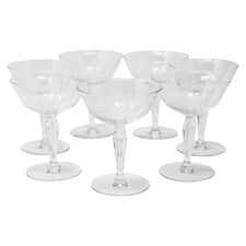 Vintage Etched Curved Stem Coupe Glasses | The Hour Shop