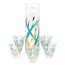 Vintage Fred Press Aqua & Gold Grasses Cocktail Pitcher Set | The Hour Shop